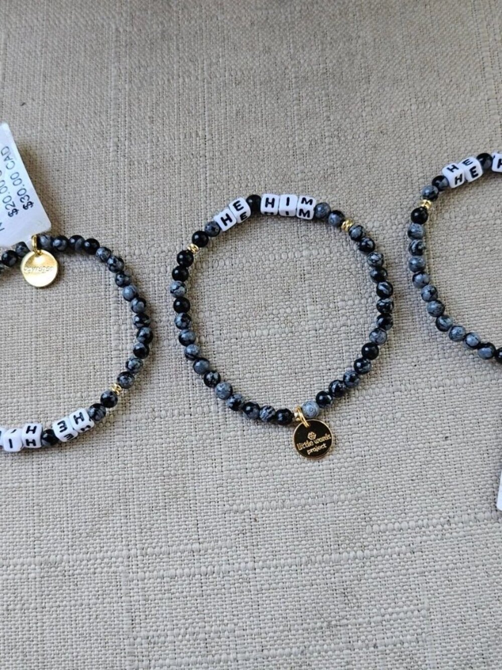 Little Words Project Bracelet Black Beands HE HIM Wrist Band Stretched Lot of 3 - Picture 10 of 12